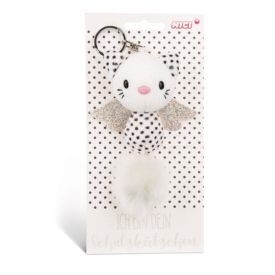 Guardian Angel Cat Keyring (Black Spots)