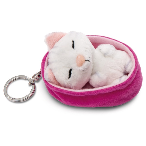 Sleeping Pets White Striped Cat Keyring