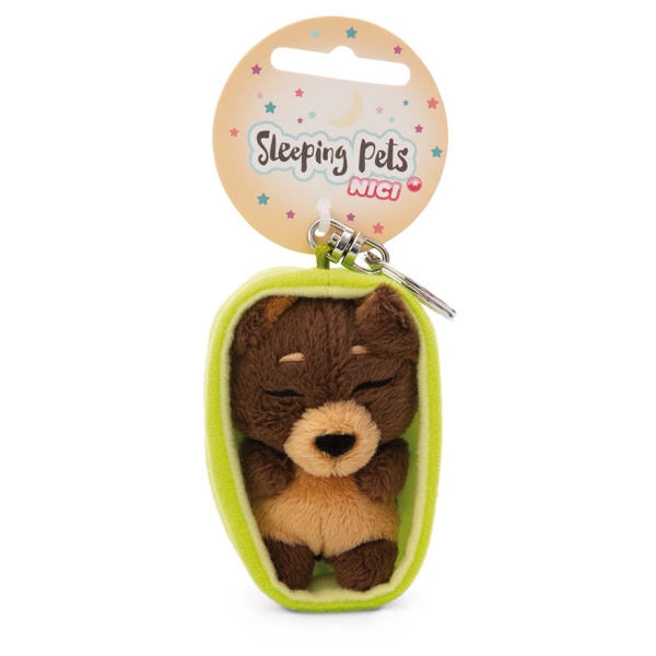 Sleeping Pets Dark Brown Dog Keyring