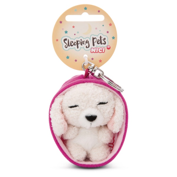 Sleeping Pets White Poodle Dog Keyring